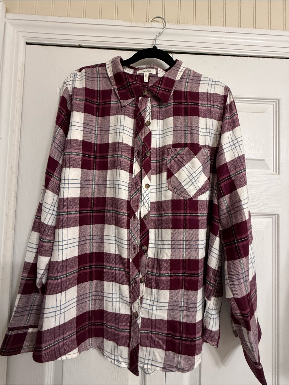 Maurices Burgundy and White Plaid Button-Down Shirt